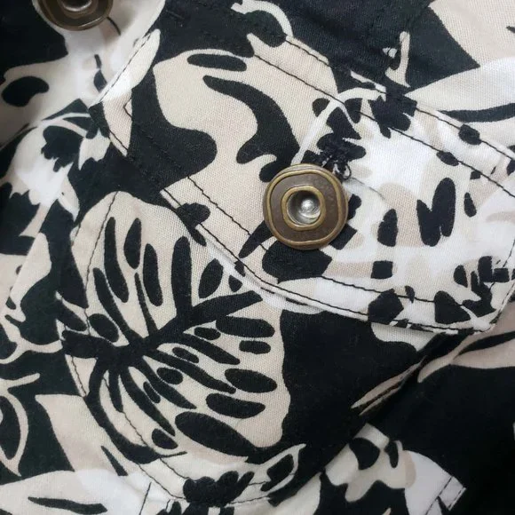 Christopher & Banks Women's Black Button Down White Tan Floral Jacket Coat - Picture 6 of 10